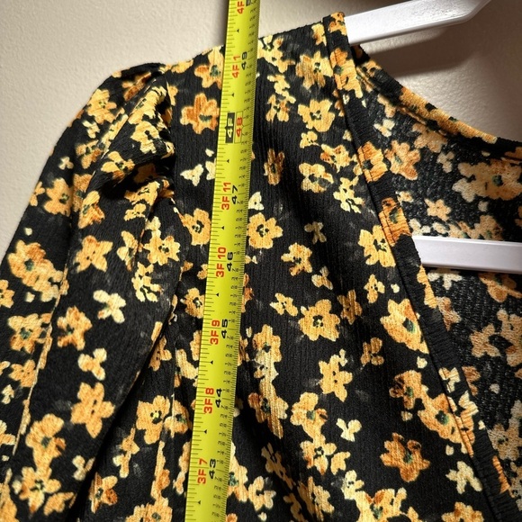TOPSHOP V-Neck Floral Textured Midi Dress Long Sleeve Sun Dress Slits Puff NWT - Picture 12 of 13